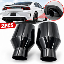 5″ Big Exhaust Tip Pair Dodge RT SRT RAM 2.5″ Inlet Angle Cut Double Wall Black picture