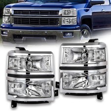 For 2014-2015 Chevy Silverado 1500 Chrome Pair Headlights Headlamps Left + Right picture