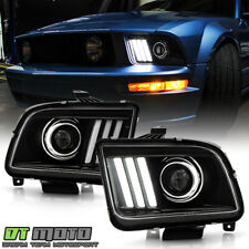 2005-2009 Ford Mustang Black LED Tube Upgrade Projector Headlights Headlamps Set picture