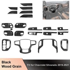 ✅16x Interior Decoration Cover Trim Kit For Chevy Silverado 19+ Black Wood Grain picture