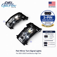 Pair 3-Pin Mirror Turn Signal Lights For 2021-2025 Ford Bronco High Trim picture
