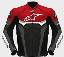 Alpinestars Faster Motorcycle Black & Red Leather Jacket–Premium Cowhide Riding picture