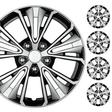 BDK Hubcaps 16 inch Wheel Covers, Set of 4, Snap-on, 5-Spoke Black Silver picture