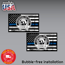 2x Thin Blue Line Code 4 Police Support Sticker Decal for Car Truck Window picture