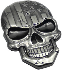 3D Metal US Flag Skull Decal Emblem Motorcycle, Auto, Truck Zinc Metallic Bronze picture