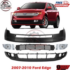 Front Bumper Cover Primed Plastic & Fog Lights Kit For 2007-2010 Ford Edge picture