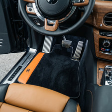 Black Floor Mats for Rolls Royce Cullinan (2018-2026) Orange Leather picture