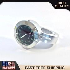 Motorcycle Bike Handlebar Watch Bike CNC Hand Grip Bar Mount Quartz Clock Silver picture