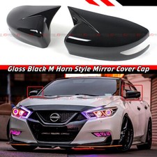 FOR 13-18 ALTIMA 13-19 SENTRA 16-21 MAXIMA M3 HORN GLOSS BLACK SIDE MIRROR COVER picture