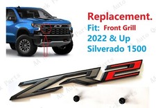 1PCS Gloss Black Red Front Grill ZR2 Emblem Badge Fit 2022-2026 Silverado 1500 picture