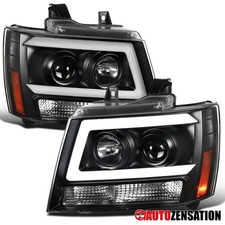 Fit 2007-2014 Chevy Avalanche Tahoe Suburban Black LED Bar Projector Headlights picture