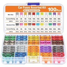 100Pcs Car Fuses Assorted Kit Van Bike Auto Mini & Standard Blade Fuse 2-40A Box picture