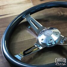 380mm Chrome Gray Steering Wheel Real Wood Grip (15