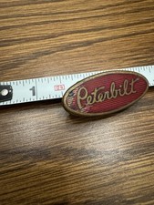 VTG Red Metal Small Peterbilt Script Nameplate Tag Badge Logo Decal Ornament picture