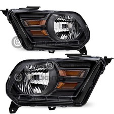 For 2010-2014 Ford Mustang Black Headlights Assembly Amber Corner Headlamps Pair picture