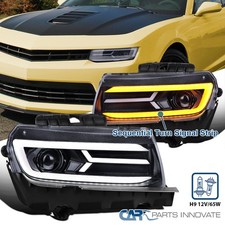 Fit 2014-2015 Chevy Camaro Smoke Projector Headlights Switchback Sequential LED picture