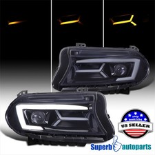 For 2015-2023 Dodge Charger Smoke Projector Headlights+LED Sequential Signal L+R picture