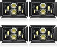 Auxbeam 4x6 LED Headlights, 4PCS 60W DOT Approved Rectangular 4PC, Black  picture
