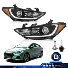 For 2017 2018 Hyundai Elantra Projector Chrome Amber Headlights Assembly Set picture