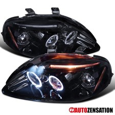 Fit 1999-2000 Honda Civic Smoke Black LED Halo Projector Headlights Lamps 99-00 picture