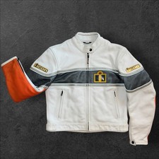 Vintage ICON Neo-Daytona Leather Motorcycle Jacket Small White Gray Orange Y2K picture