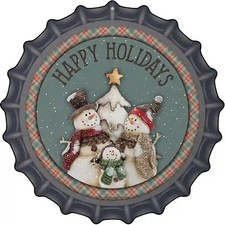 Happy Holidays Snowman Novelty Metal Bottle Cap Sign picture