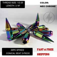 20Pc Neo Chrome 2Pc Spike Lug Nuts 1/2-20 Bulge Acorn For Jeep 5x4.5 5x5 5x5.5 picture
