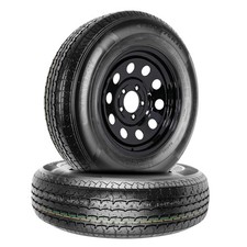 2 Pack Radial Tires Rims ST205/75R15 10PR 111/106M on 15X5 5-4.5 BLACK MOD picture