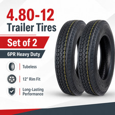 2-Pack 4.80-12 Boat Trailer Tires 4.80x12 6 Ply Load Range C Heavy Duty Tubeless picture