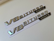 Pair of V8 Biturbo 4matic side wing badge emblem silver chrome for Mercedes amg picture