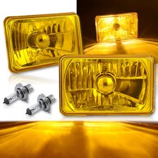 4X6 Crystal Yellow Glass Lens Metal Headlight H4 Halogen Light Bulb Lamp Pair picture