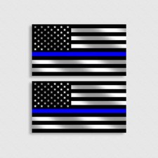 2 pack Police Thin Blue Line Decal American Flag sticker Law Enforcement Officer picture