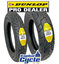 DUNLOP D404 FRONT AND REAR TIRE SET 130/90-16 AND 150/80-16 BLACKWALL - 2 TIRES picture