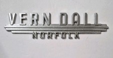 VTG Vern Dall Norfolk  Metal Dealer Badge Emblem Tag Nameplate Ship  picture