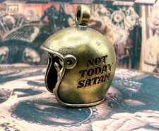 Not Today Satan Brass Skull Motorcycle Guardian Gremlin Bell Chopper Harley picture
