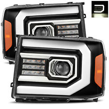 For 07-13 GMC Sierra 1500/2500/3500 DRL LED Tube Black Dual Projector Headlights picture