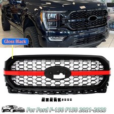 For Ford F-150 F150 Platinum 2021 22 2023 Front Grille Gloss Black Race Red Trim picture