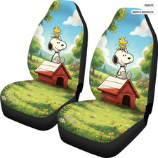 Snoopy Car Seat Covers Woodstock Peanuts Cartoon Front Seat Protector Set TN1570 picture