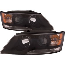 Hyundai Sonata 09-10 Halogen Black Housing Headlamp Set Headlight Pair picture