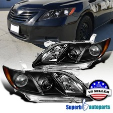Fits 2007-2009 Toyota Camry Projector Headlights Black Head Lamps 07-09 Pair picture
