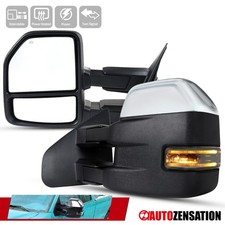 Fit 2007-2014 Ford F150 Chrome Power Heated Tow Mirrors+Smoke LED Signal+Puddle picture