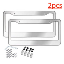 2pcs Stainless Steel License Plate Frame Chrome Metal Tag Cover with Screw Caps picture