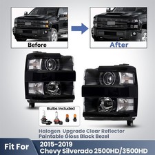 For 2015-2019 Chevy Silverado 2500HD 3500HD Black Clear Projector Headlight Pair picture