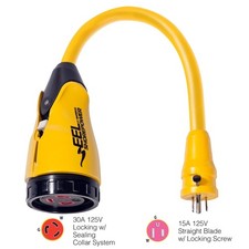 Marinco P15-30 EEL 30A-125V Female to 15A-125V Male Pigtail Adapter Yellow picture