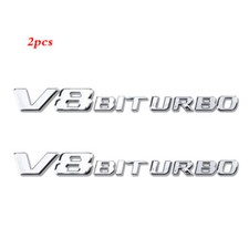 2pcs V8 BITURBO Chrome Fender Side Emblem Badge for C63 E63 G63 S63 GLE63 W205 picture