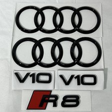 AUDI R8 Emblem Black Front Hood & Trunk Ring V10 Sign Logo 5pc Badge Coupe Set picture