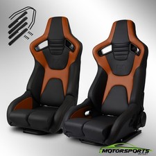 [Venom Series] PVC Reclinable Black+Brown Sport Racing Seats Pair With Slider picture