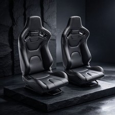 Universal PVC Leather Reclinable Black Racing Seats Car Seats Pair picture
