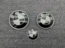 7pcs Black White Carbon Fibre Roundel Front Rear Emblem Badge Steering Wheel Cap picture