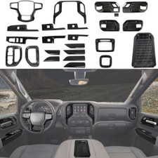 24x Black Wood Grain Center Console Dash Covers Kit For Chevy Silverado 2019-24 picture